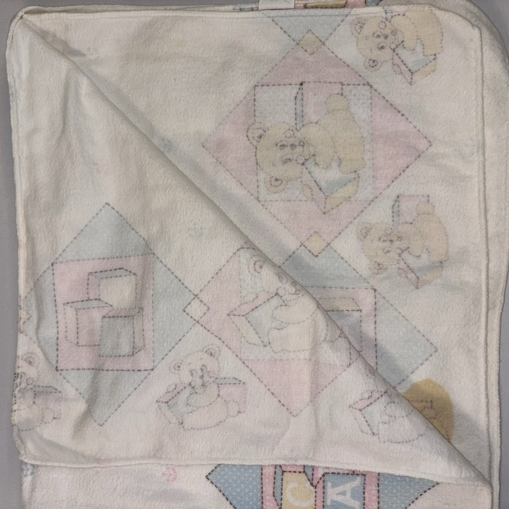 Vintage Riegel Baby Blanket Pastel Baby‎ BEAR Blocks 30x30 Cotton - Picture 4 of 7